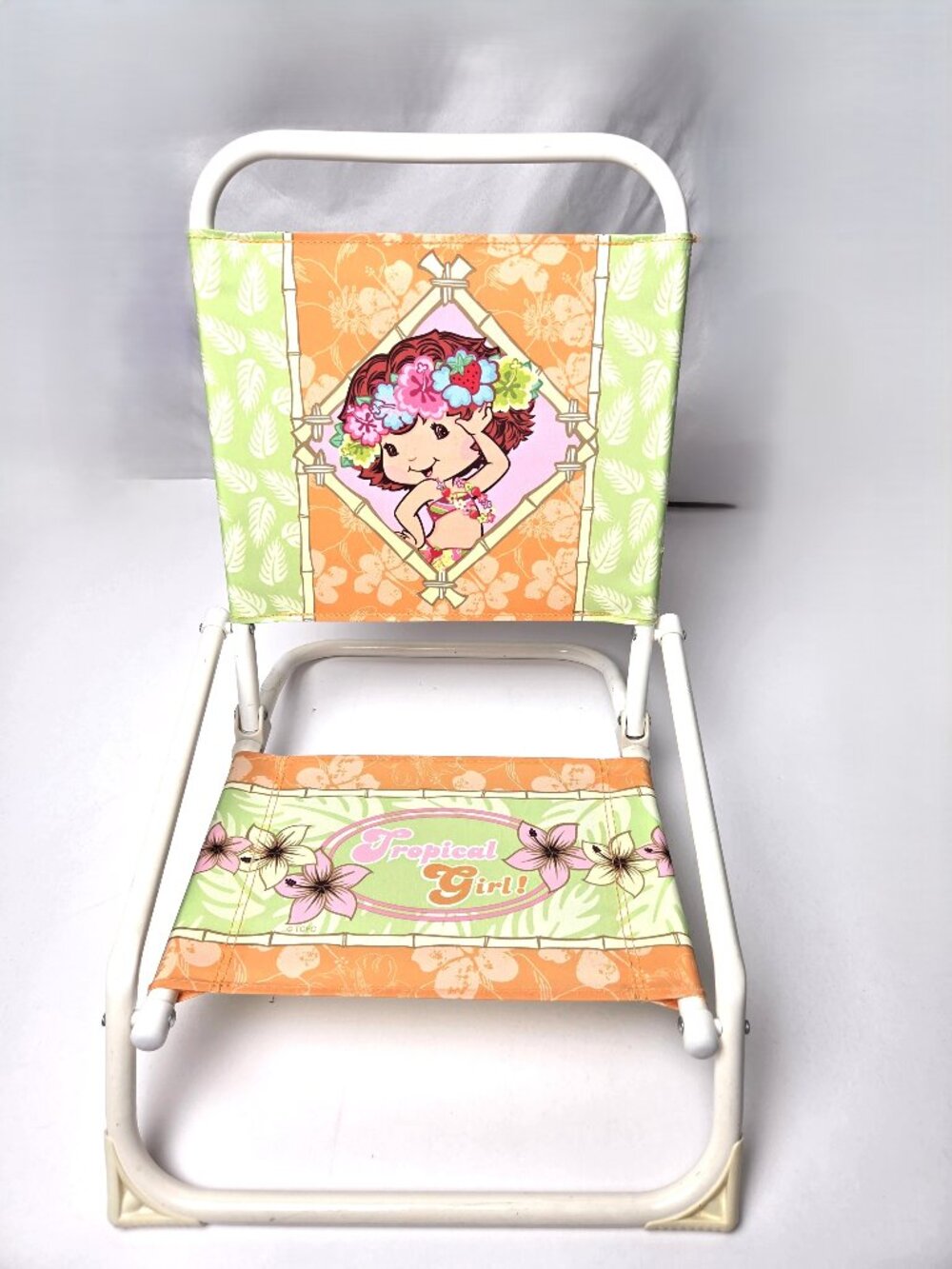 Vintage Strawberry Shortcake Tropical Girl Kids Folding Beach Chair Y2K Green